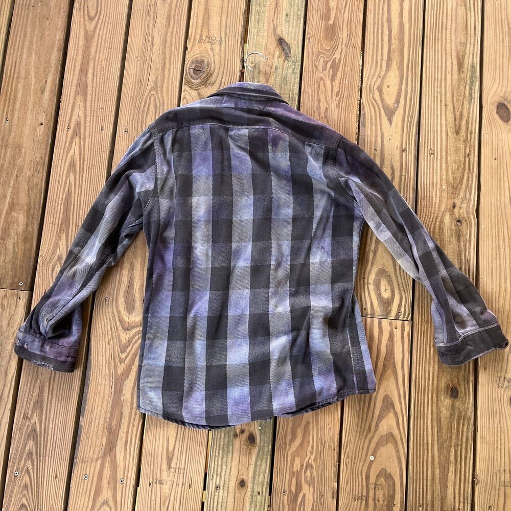 Handmade Tie Dye Purple & Black Plaid Utility Shirt Shacket - Unisex Size Large - Picture 5 of 9